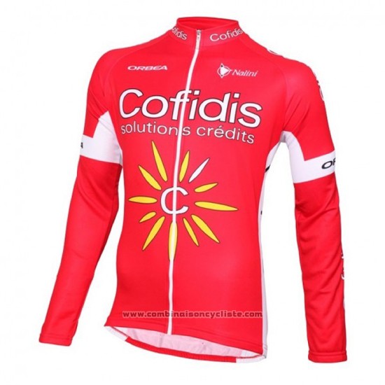 2016 Maillot Cyclisme Cofidis Blanc et Rouge Manches Longues et Cuissard